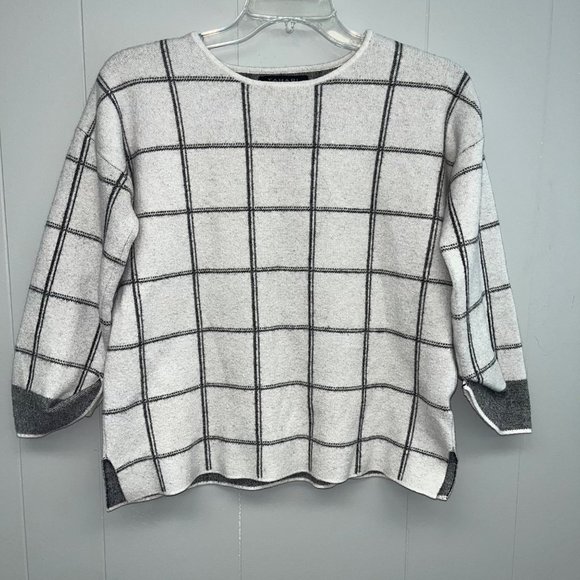 Tahari Women's 3/4 Cuffed Sleeve Window‎ Pane Print XS Sweater Stretch Soft - Picture 1 of 5